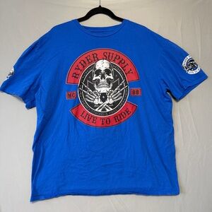 Ryder Supply Mens Live To Ride Tee Size 2XL Blue Biker Skulls Grunge Edgy Moto